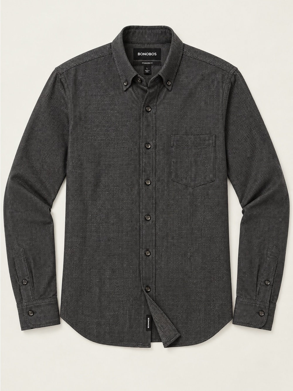 Bonobos Men’s L Standard Fit Gray Micro Houndstooth Flannel Button Down Shirt
